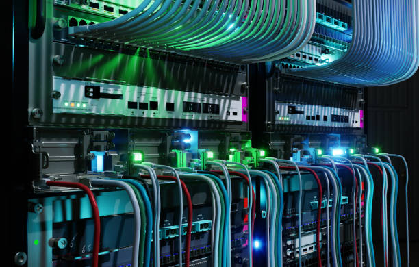Professional network cables neatly installed in server rack